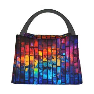 Stained Glass Art Insulated Lunch Bag Rainbow Aesthetic Mosaic Abstract NEW